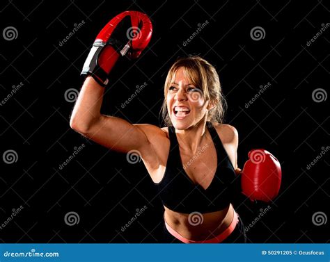 Young Fit And Strong Attractive Boxer Girl With Red Boxing Gloves