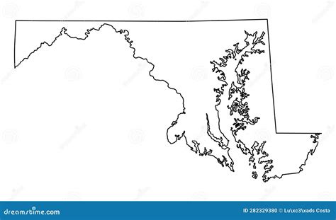 Maryland State Map Outline Stock Vector Illustration Of American