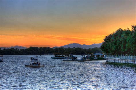 Sunset Over The Lake In Beijing China Image Free Stock Photo
