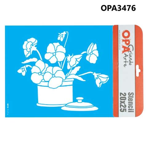 Stencil Simples De Acetato Para Pintura 20x25cm Ref Opa 3476 Pote C Flores Amor Perfeito Opa