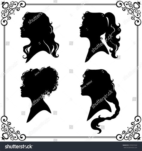 Silhouette Beautiful Girl Different Hairstyles Isolated Ilustrações