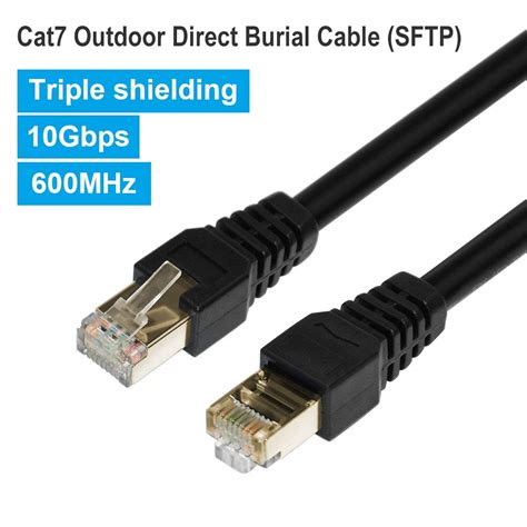 Buy Outdoor Cat7 Ethernet Cable 100ft Blackphizli Shielded Grounded Uv