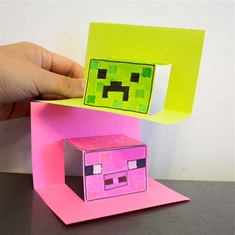 Easy Pop Up Minecraft Creeper And Pig Craft For Kids Pink Stripey Socks