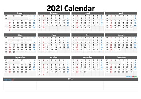 2021 Annual Calendar Printable Calendars 2022