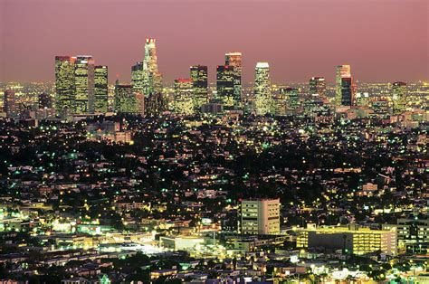 Usa California Los Angeles Illuminated Cityscape At