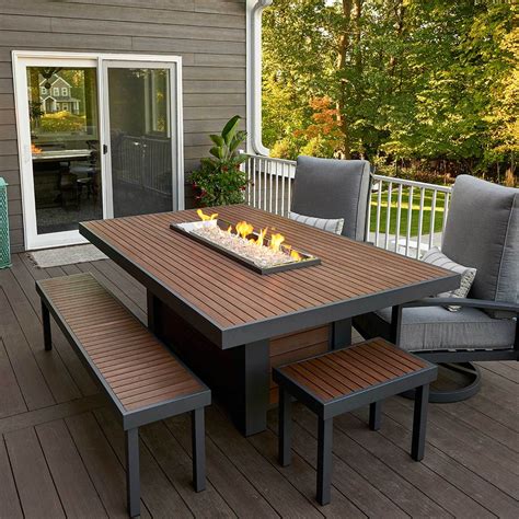Fuel to the burner is supplied by natural gas or lp propane gas to a tabletop burner. Kenwood Linear Dining Height Gas Fire Pit Table | Fire pit ...