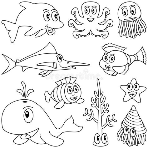 Coloring Marine Animals 1 Collection Of Ten Funny Cartoon Marine
