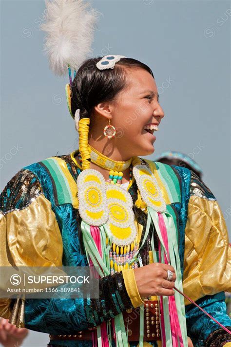 Female Dancer In Jingle Dance Regalia Pow Wow Blackfoot Crossing Historical Park Alberta