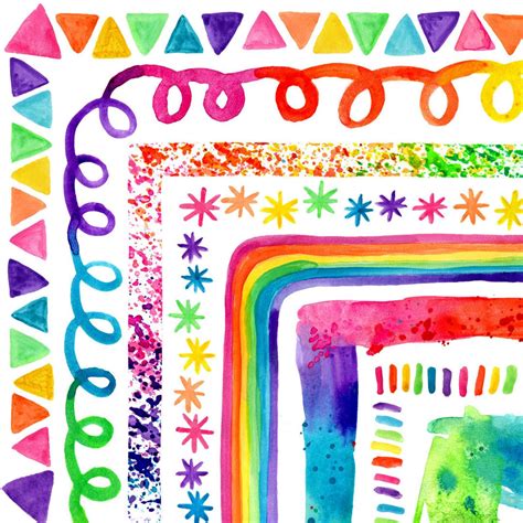 More Colorful Rainbow Watercolor Clipart Borders Clip Art Frames For