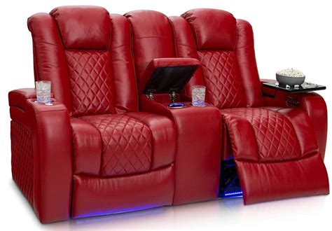 Home Theater Seating Leather Power Recline Loveseat With Center Storage