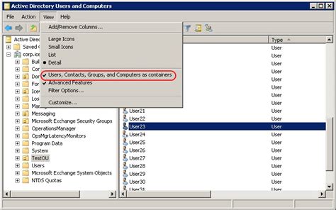 Active Directory Console Option User Contacts Groups And Computers