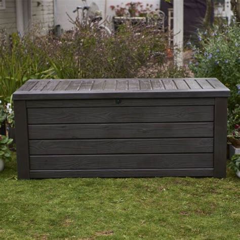 Keter Westwood Outdoor 150 Gal Deck Storage Box For Yard Tools Brown