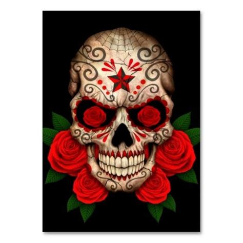 Dark Sugar Skull With Red Roses Zazzle Sugar Skull Tattoos Skull