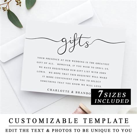 Great prices on cards for a wedding & more. Printable Wedding Gift Registry Template Wedding Insert | Etsy