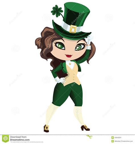 When green day is celebrated or the day to commemorate st. Leprechaun Girl In The Cylinder Stock Vector ...
