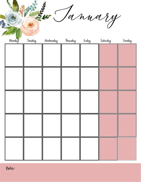 Free Floral Calendar Printable