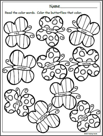 Download and print these butterfly preschool coloring pages for free. Spring Butterfly Colors Worksheet - Made By Teachers ...