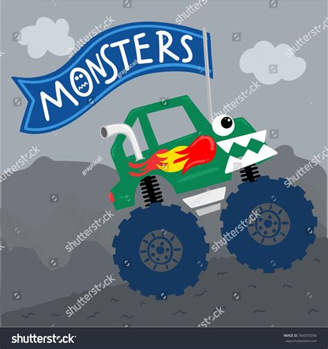 Cool Cartoon Monster Truck Illustration Vector Stock Vector Royalty
