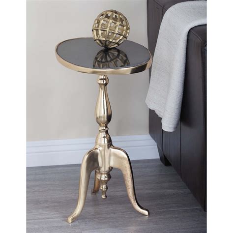 Decmode Traditional Black Marble Accent Table With Gold Stand With