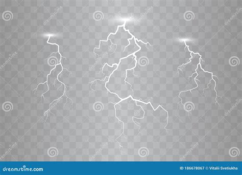 Set Of Lightnings Isolated On Transparent Background Vector Illustration Stock Vector