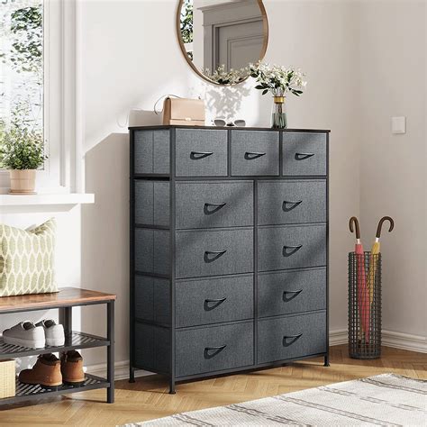 Charcoal Gray 11 Drawer Fabric Dresser Wlive