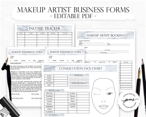 Editable Makeup Artist Business Planner Bundle Gry Marble Etsy