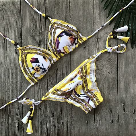 Hirigin Bandage Printed Women Bikini Set Push Up Padded Triangle Beach