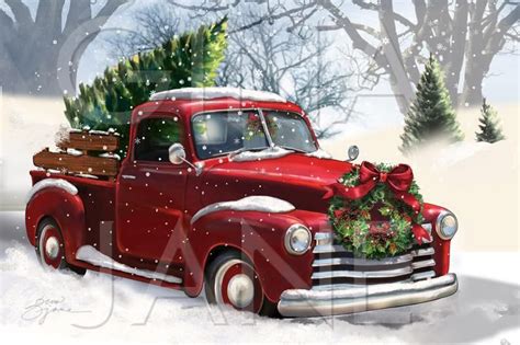 Vintage Christmas Chevy Red Truck Tree Diy Craft Digital Download
