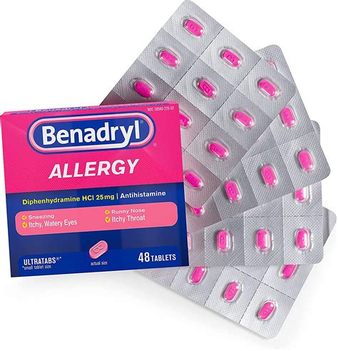 benadryl ultratabs antihistamine allergy medicine diphenhydramine hcl tablets 48 ct 48 count