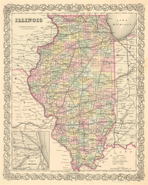 Jh Coltons 1855 Map Of Illinois Art Source International