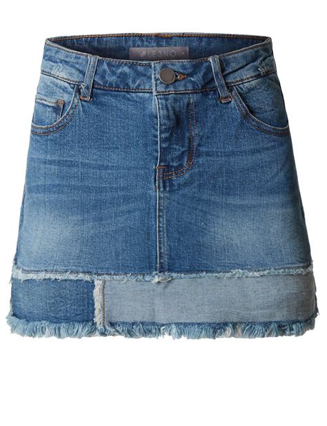 Le3no Womens Casual Vintage Frayed A Line Mini Denim Skirt Denim