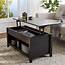 Lift Top Coffee Table W/ Hidden Compartment & Storage Shelves Modern 