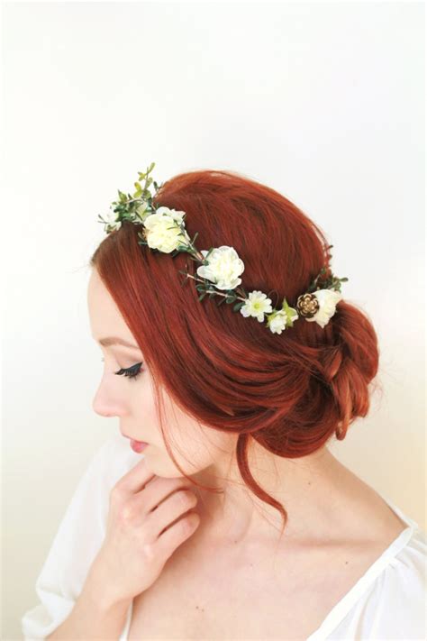 Rustic Wedding Headpiece Bridal Hair Wreath White Flower Etsy