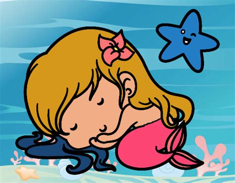 Colored Page Little Mermaid Chibi Sleeping Painted By Vaishu