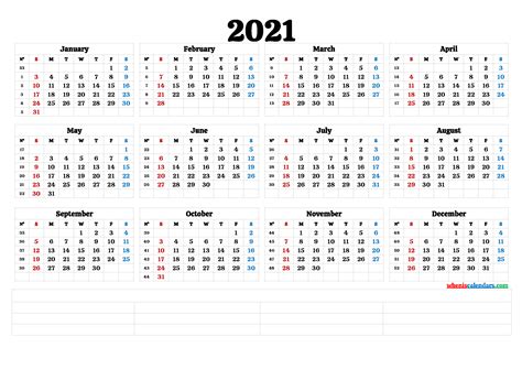 Fillable Calendar 2021 2021 Year Calendar Template Printable