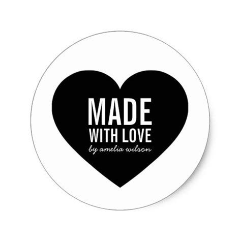 Minimalist White And Black Heart Made With Love Classic Round Sticker Black Heart