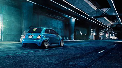 Download Wallpaper 1920x1080 Fiat 500 Abarth Blue Rear View Full Hd