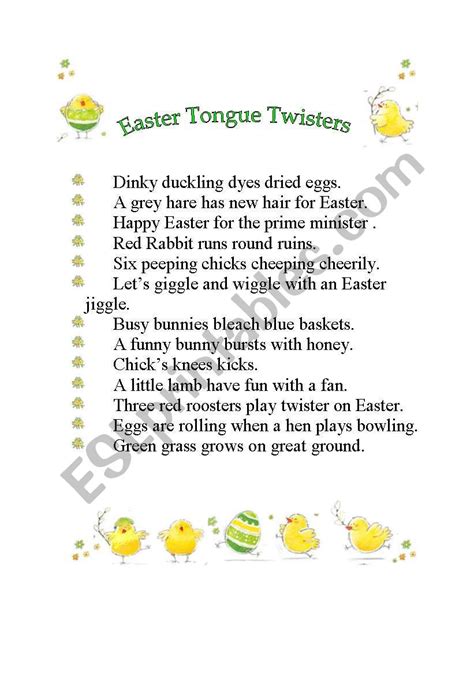 Easter Tongue Twisters Esl Worksheet By Blanoc