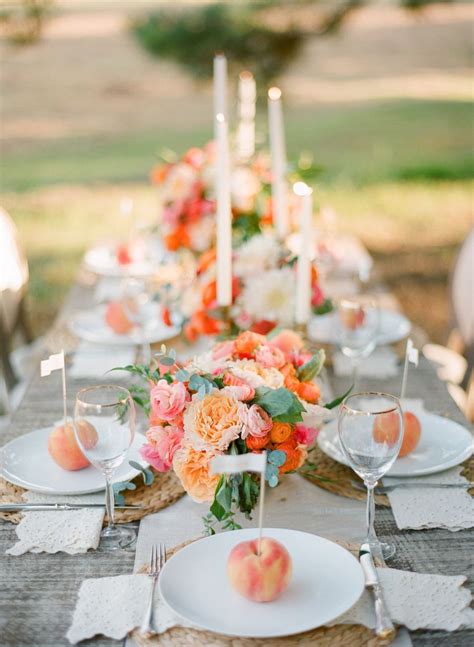 Peach Wedding Inspiration Full Of Color Peach Wedding Wedding Table