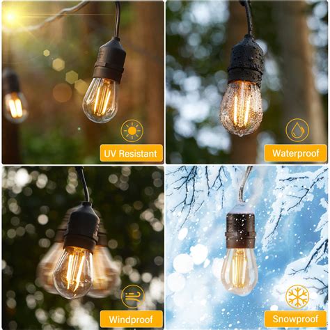 Buy Minetom Outdoor String Lights 48ft Patio Lights With 15