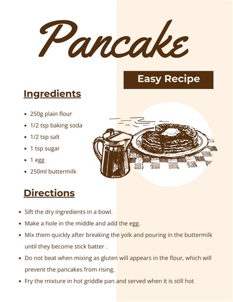 Simple Pancake Recipe Card Recipe Card Template