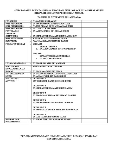 Senarai Ahli Jawatankuasa Program Eksplorace2022 Pdf