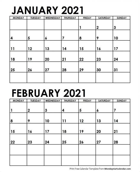 February Calendar 2021 Monday Start Free Printable Calendar Monthly