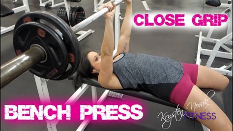 The close grip bench press is as simple as pulling the weight down to your chest to create back tightness, then pressing yourself down into the bench as you extend your arms to lockout. Demo | Close Grip Bench Press - YouTube