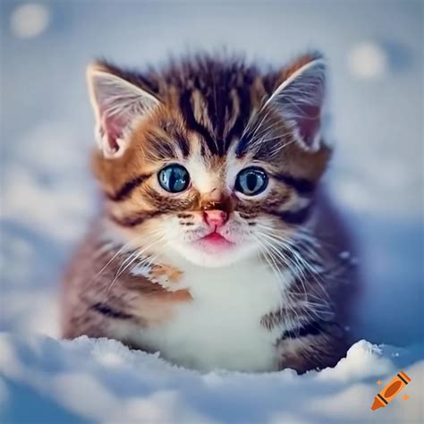 Cute Kitten Playing In The Snow