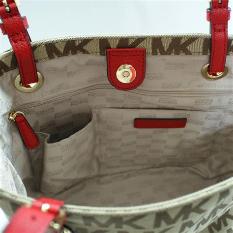 Michael Kors Mk Signature Jacquard Medium Tote Bag Red 38t2xttt2j