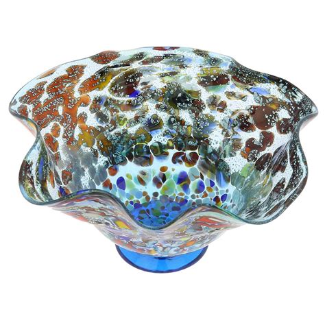 Murano Glass Vases Murano Millefiori Fazzoletto Bowl Silver Aqua