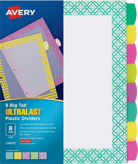 Avery Ultralast Big Tab Plastic Dividers 8 Tabs 1 Set Assorted Designs 24903