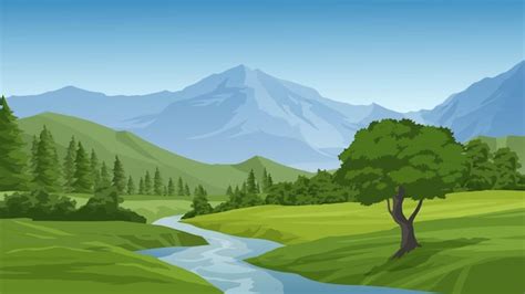 Premium Vector Beautiful Mountain Illustration With River
