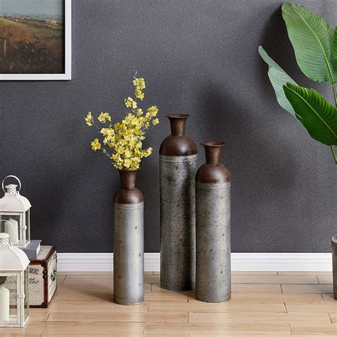 Rustic Floor Vase Set Of 3 For Industrial Farmhouse Decor Ideas Galvanized Metal Vases For